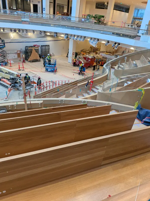Commercial feature stair millwork installation